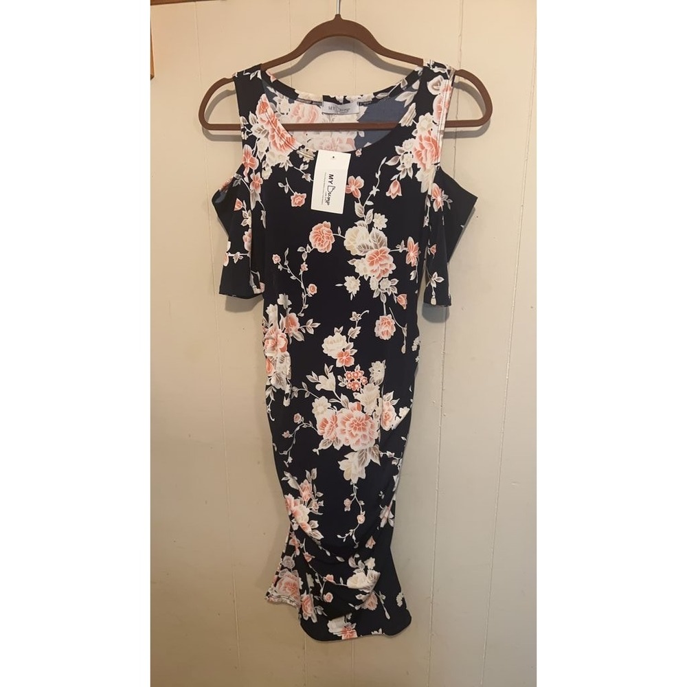 MY Bump Floral Cold Shoulder Maternity‎ Dress
